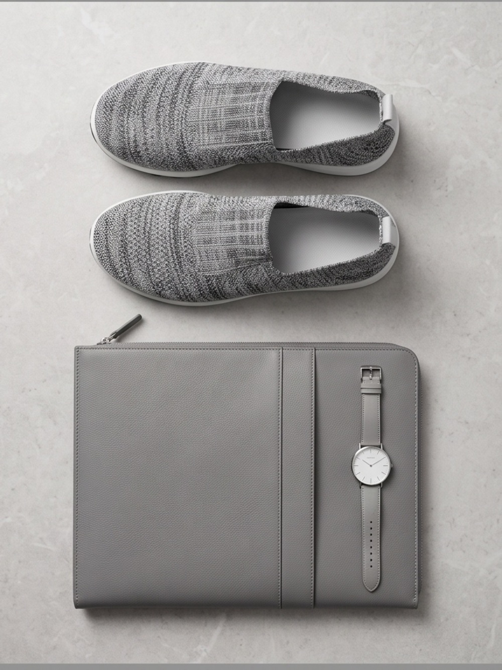 Gray Knit Slip-On Sneakers with White Sole